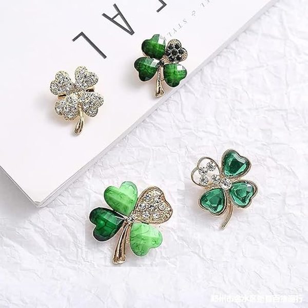 4 st fyrklöver brosch nål grön strass brosch legering kr