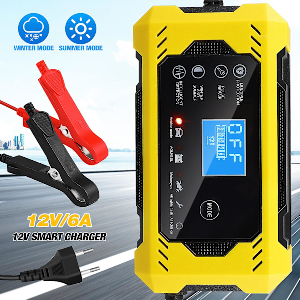 Bilbatterilader 12v 6a Automatisk Batterilader Vedligeholdelseslader Tricklelader Til Bil Motorcykel 14.5x8x6cm
