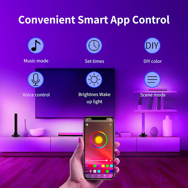 Smart LED-lysbjelke, RGB-spilllampebelysning synkroniseres med musikk og APP-kontroll Led-lysbjelke TV-bakgrunnsbelysning Ambient-lampe for spill