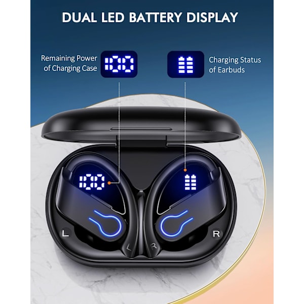 Langattomat Bluetooth-kuulokkeet 120 tunnin toistoaika Bluetooth 5.3 Urheilukuulokkeet Hi-Fi-stereokuulokkeet kotelolla LED-näytöllä Kuulokkeet juoksuun