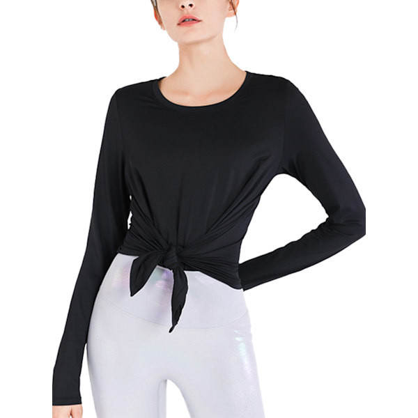 Kvinnors Yoga Långärmad Topp Träning Snabbtorkande Black, M