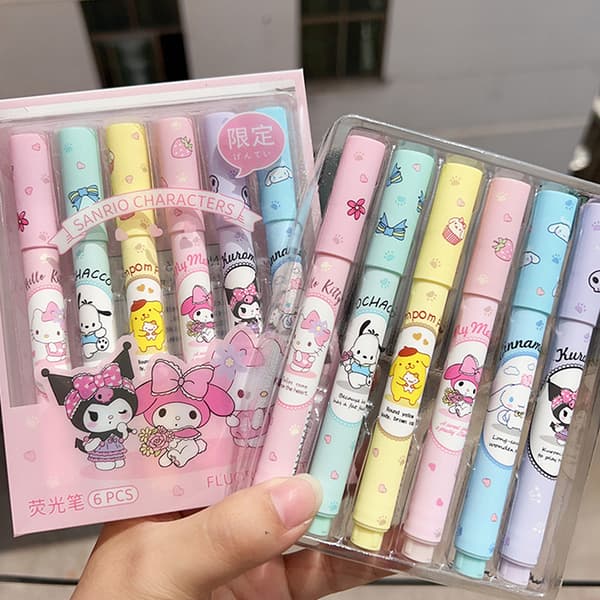 Sanrio Highlighter 6-pack med högkvalitativa färgade pennor