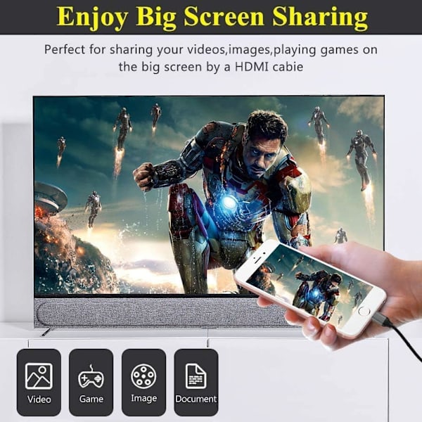 Lightning-HDMI-kaapeliadapteri, yhteensopiva iPhonen kanssa - musta