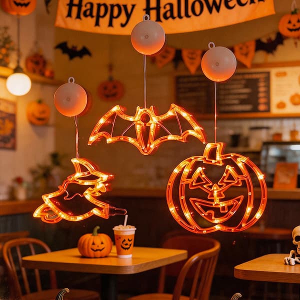 Halloween Sugkoppsljusslinga, Pumpa Häxa Fladdermus Spindel Spöke Orange Glöd Spider