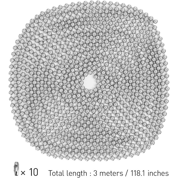 Kulekjede 3 meter lang og 2,4 mm diameter med 10 forskjellige koblinger