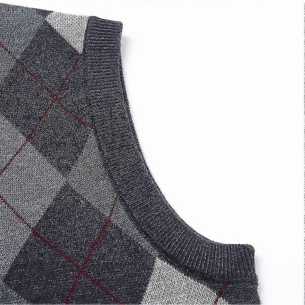Kasjmirpullover for menn, ullblanding, ermeløs strikket V-hals genser S{hw} S Dark Grey