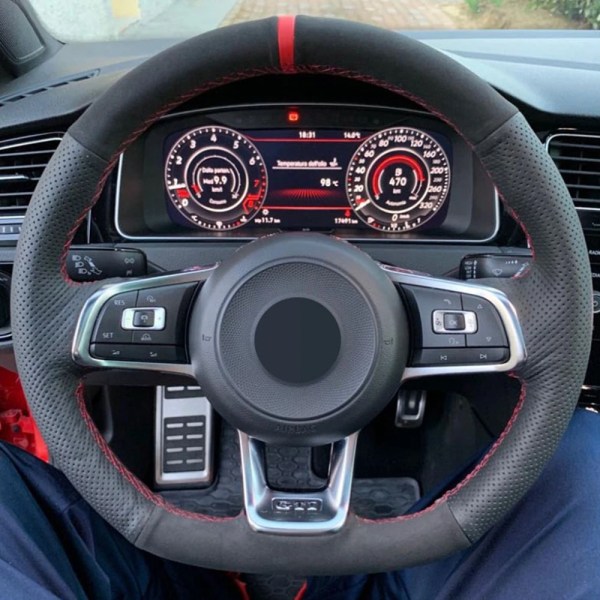 (Stil 12) Deksel Svart Ekte Lær Semsket Skinn For Volkswagen VW Golf 7 GTI Golf R MK7 VW Polo GTI Scirocco 2015 2016 Style 12