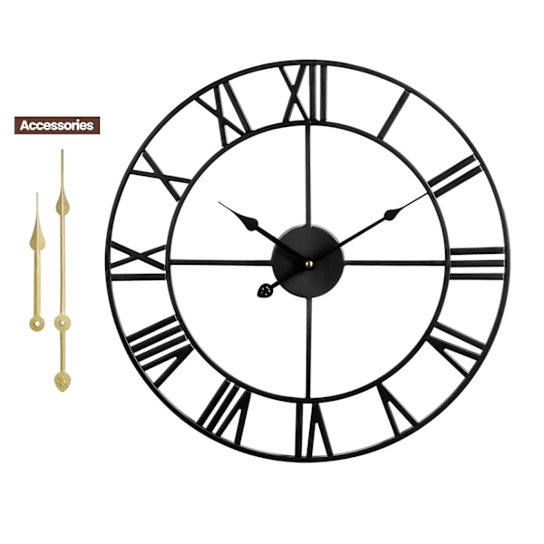 Stor väggklocka, Metall Retro Romerska Siffror Klocka, Modern Rund Tyst Väggklocka, Lätt att Läsa för Vardagsrum/Hem/Kök/Kontor/Guld-Perfet Guld Gold 24 inches