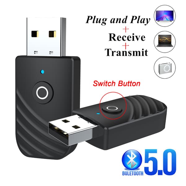 Bluetooth USB -sovitin, 5.0 langaton 3-in-1 USB -lähetin