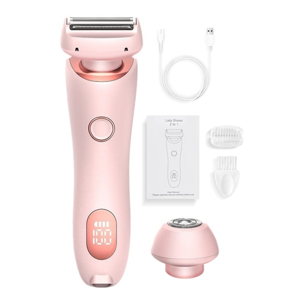 2-i-1 Bikini Trimmer Elektrisk Barberhøvel for Kvinner, Silky Glide Pro Hårfjerning for Barbering av Ben, Armer, Armhuler og Ansikt Pink