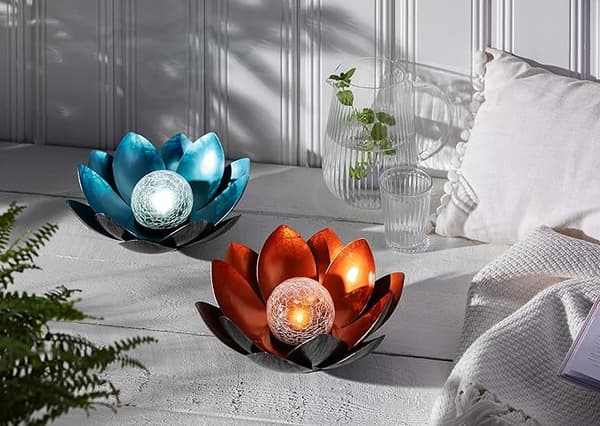 Solcellslampa, Ø 27,5 cm, Höjd 12 cm, metall, Silver/Blå