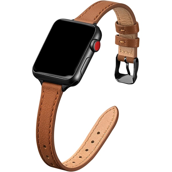 Slanke læderremme kompatible med Apple Watch Band 38 mm Brun med sort Brown with Black 42mm/44mm/45mm/49mm