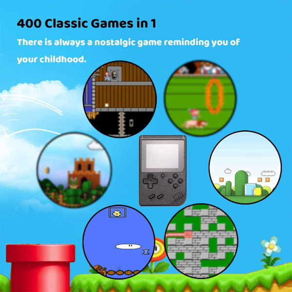 Inbyggd 400 klassiska spel Retro Videospelkonsol Barn Present black