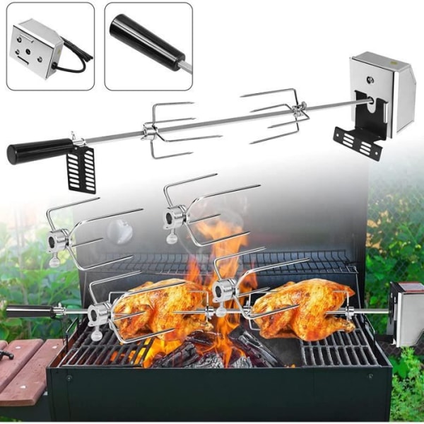 Aufun Rotisserie -setti ruostumattomasta teräksestä, jossa 220V - 240V moottori, sisältää 4 lihahaarukkaa, valmistettu ruostumattomasta teräksestä