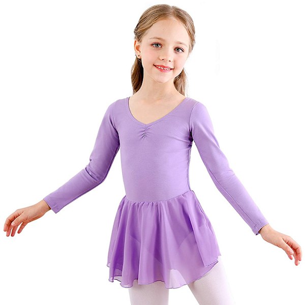 Piger Langærmet Ballet Leotards Dans Tutu Kjole Lilla Purple 140cm