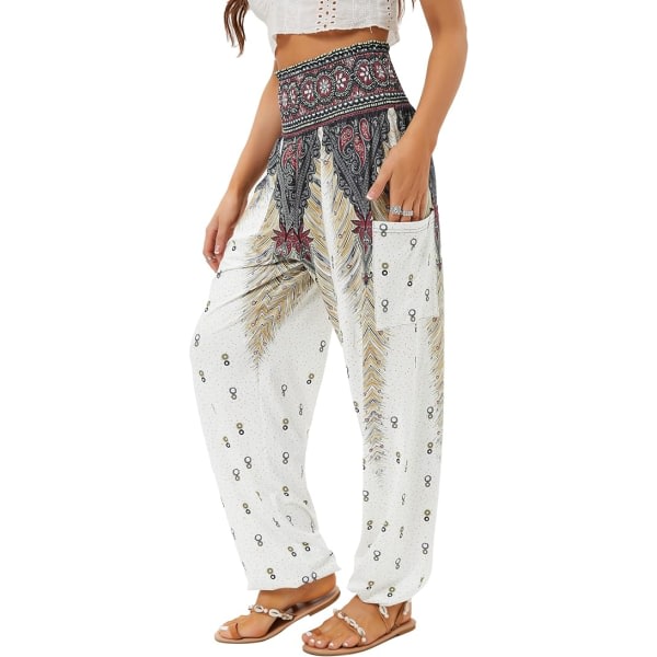 IC 2-delade Harem-byxor för kvinnor, hög midja Yoga Boho-byxor med fickor