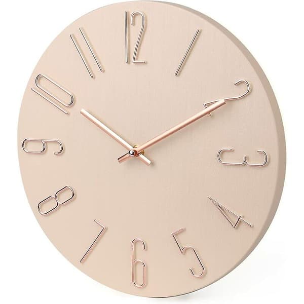 Klocka Modern Väggklocka 30cm Tyst Tickfri Batteridriven Träväggklockor - Beige