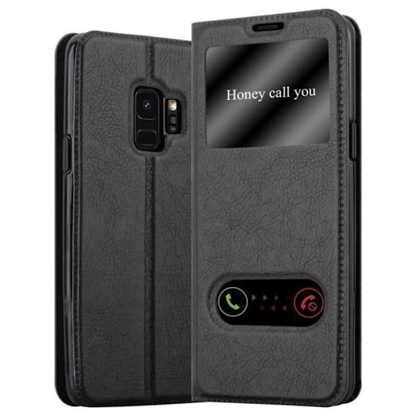 Cadorabo fodral för Samsung Galaxy S9 i COMET BLACK - Horisontellt stativ Dubbelt fönster Skyddsfodral - Fodral med visningsfönster