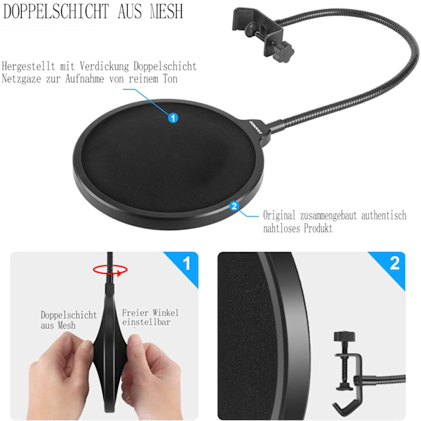 Aokeo Professionel Mikrofon Popfilter Maske Skærm til Blue Yeti, Snowball, HyperX QuadCast og alle andre mikrofoner