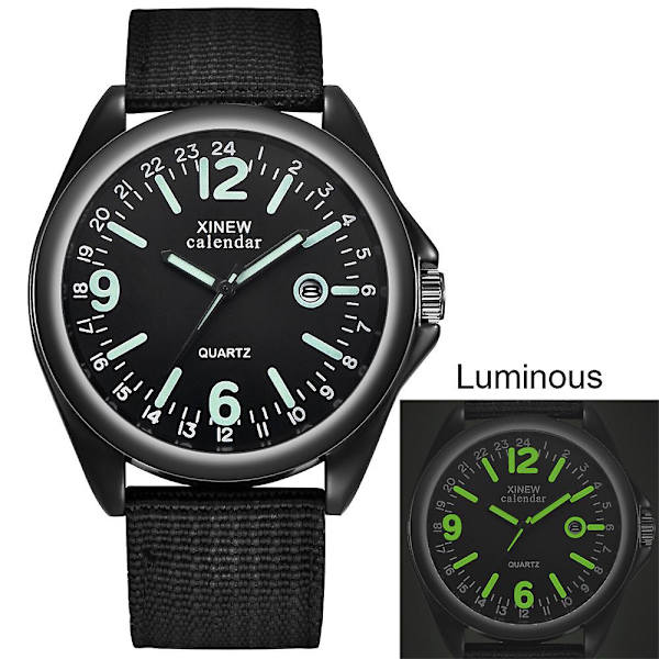 Militær herreur Quartz sort urskive dato luksus sport armbåndsur Black