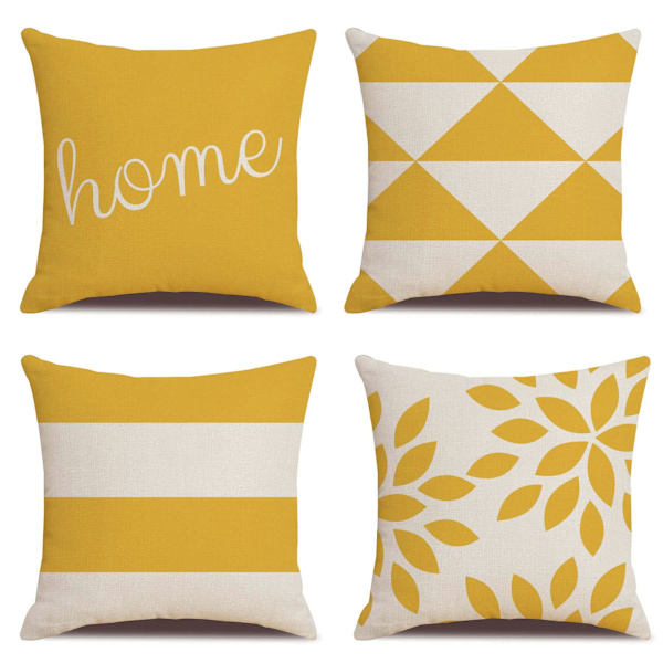 Set med 4 dekorativa kuddfodral i lantlig stil, geometriska abstrakta accentkuddfodral, dekorativa kuddfodral, moderna för utomhus- och inomhusbruk för soffa, gul Yellow 45x45cm