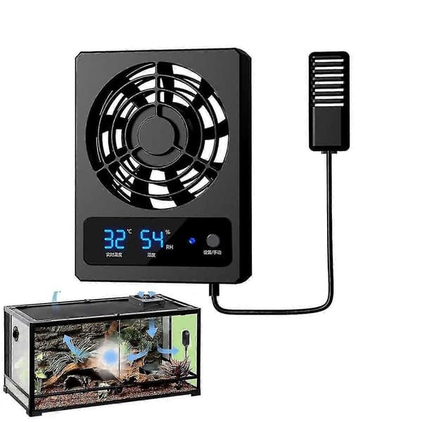 Køleventilator til krybdyrterrarium med LED-temperaturdisplay Svart