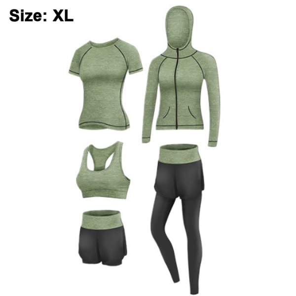 Women's 5 Piece Sports Suits Fitness Workout Clothes Fitness Yoga