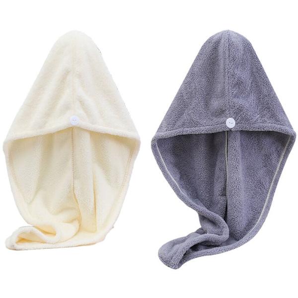 Kvinnors Mikrofiber Hårhandduk 2 Pack Absorberande Snabb Magisk Torr Hår Turban Grå+Vit