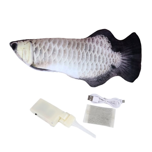 Fladdrande Fisk Rörlig Fisk Plyschleksak med Ljus och Ljud Realistisk Fladdrande Fisk Vagglande Fiskleksaker Rörelse Katt Leksak Silver Arowana