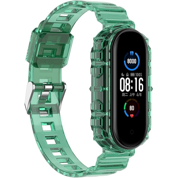 Smartwatcharmband för Xiaomi Mi Band 7/6/5, Transparent Silikonarmband, Ersättningsarmband för Xiaomi Green