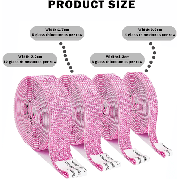 4 stk rosa rhinsteinbånd klistremerker krystall rhinstein dia