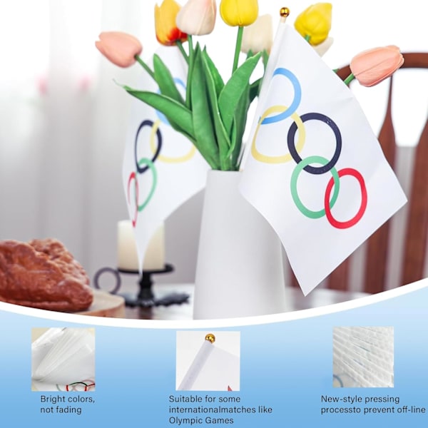20 stk. små olympiske flag, dekoration til OL, Paris 2024 Olympiske Lege