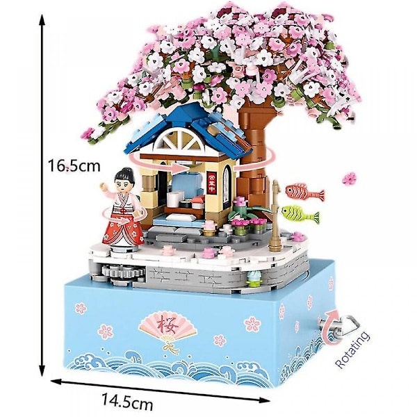 Japan under the sakura tree mini blocks music box building bricks totoro kimono educational toys With box