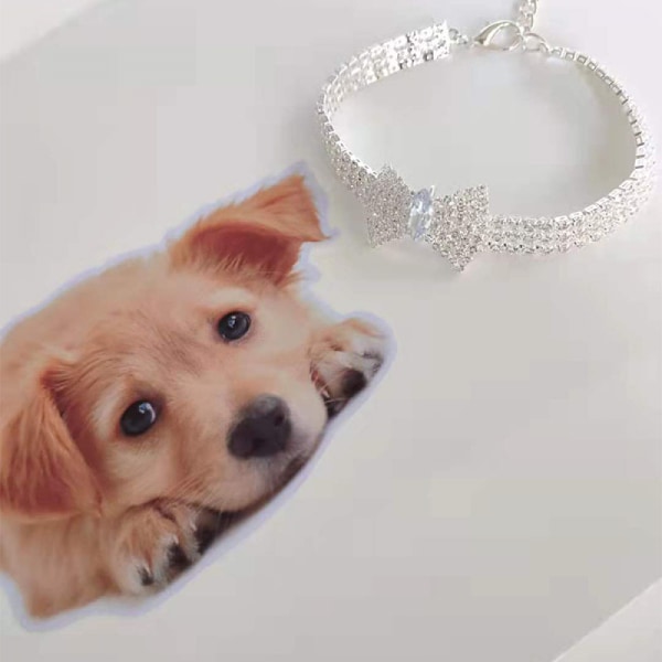 Halsband för husdjur med justerbar kristallbåge med diamanter för bröllopskatt C White S