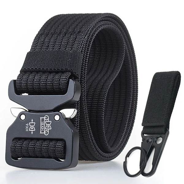 Retro Politi Taktisk Bælte Stærk 1200D Ægte Nylon Militær Hær Bælte Rustfrit Metal Hurtigudløser Spænde Qutdoor Arbejdsbælte Sort Black set 125cm Adjustable