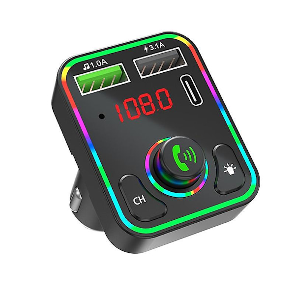 Bil Bluetooth 5.0 Fm Transmitter Dobbelt USB Typec Oplader Mp3 Afspiller LED Baggrundsbelysning Pd Hurtig Oplader Adapter Håndfri Bilsæt