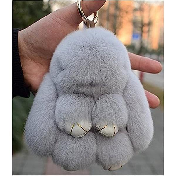 Fluffy Bunny Nøglering Sød Plys Bunny Nøgleringe Damer Taske Pom Pom Elskelig Nøglering IC