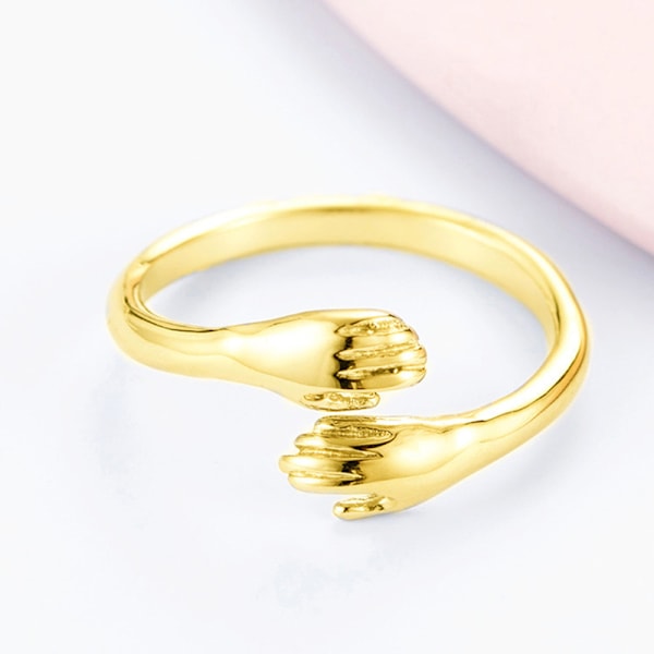925 sterling sølv smykker kærlighed kram ring retro mode tide fl Sølv one size Gold