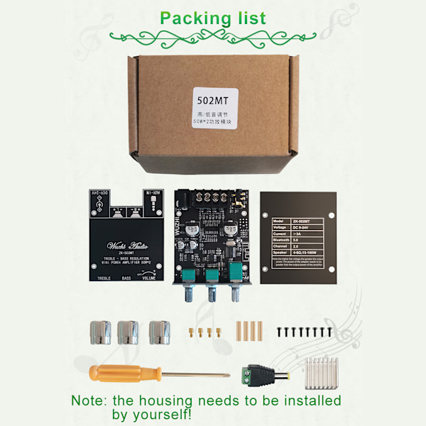 ZK-502MT Bluetooth-kompatibel 5.0 Subwoofer-forstærkerkort 2.0-kanals High Power Audio Stereo-forstærkerkort Bass AMP