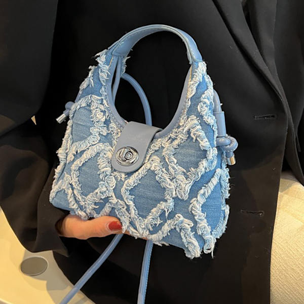 Ny Trendig Avancerad Canvas Sned Ställbar Lyxig Väska Dam Blue