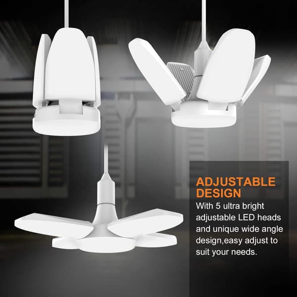60W LED Garagelys, E27 6000 Lumen Sikkerhedslys, Deformerbart Værkstedlys med 4 Justerbare Paneler, Super Klart Dagslys til Garage,