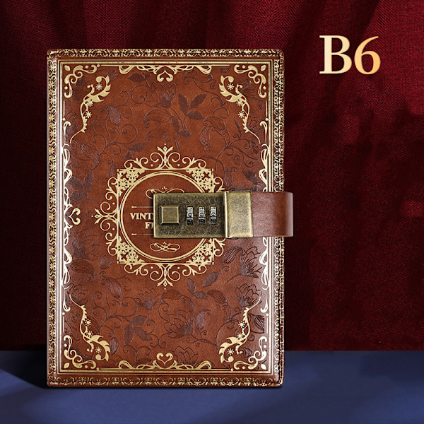 Vintage Retro A6 Kodebog Journal Dagbog Med Adgangskode Lås Til Kontor Skolebrug (Brun)