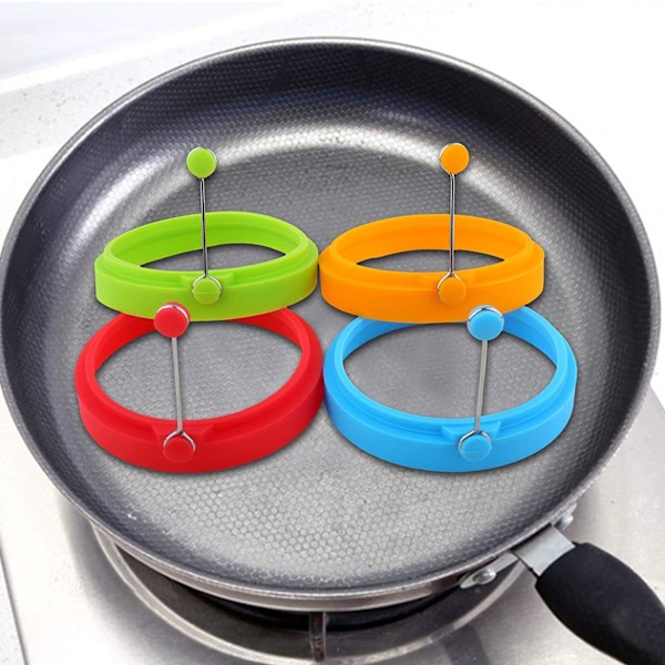 Silikonäggring, non-stick äggkokningsring, äggkokningsring, silikonrund omelettmaskin, kök omelett och pannkaksmögel (4 st)