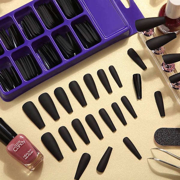 makeup _ 100 stk. lange ballet falske negle _ ensfarvet med black