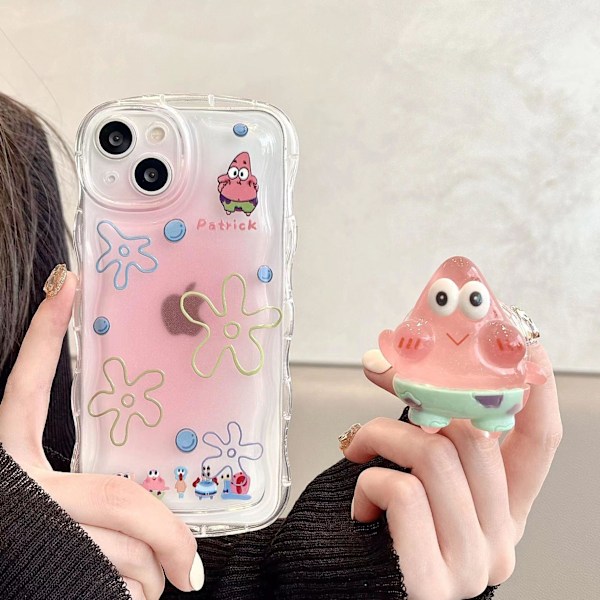 Kompatibel Sød Etui til iPhone Kawaii med Stativ og Vedhæng Tegneserie Transparent Blød TPU Telefon Cover Patrick Star Patrick Star iPhone X/XS