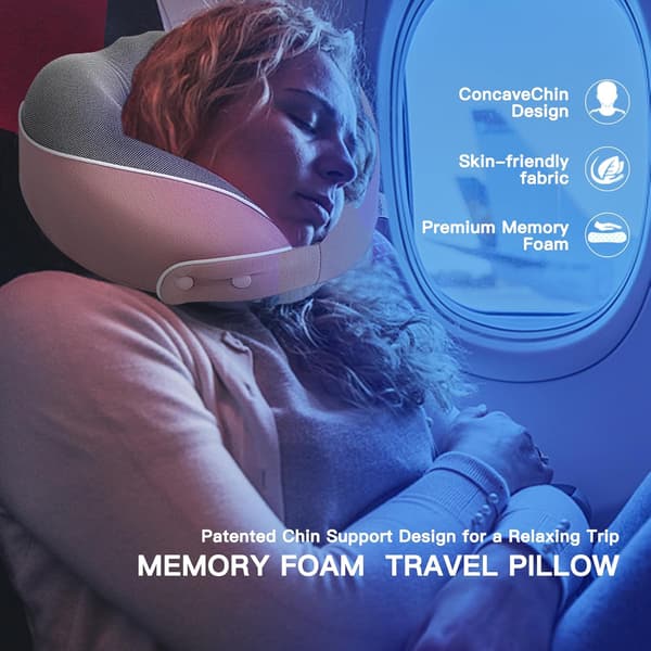 Uppgraderad Rese Nackkudde 100% Ren Memory Foam Kudde Flygplan Sovkudde Portabla Flygplanstillbehör Rosa