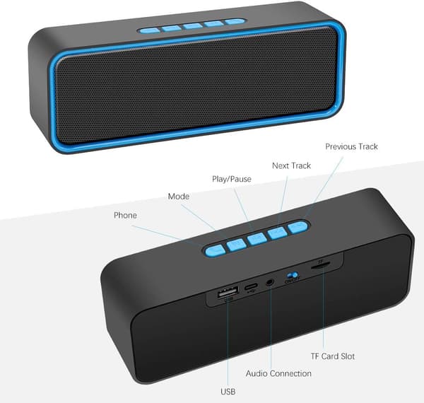 (Sininen) Kannettava langaton kaiutin, Bluetooth 5.0 -kaiutin
