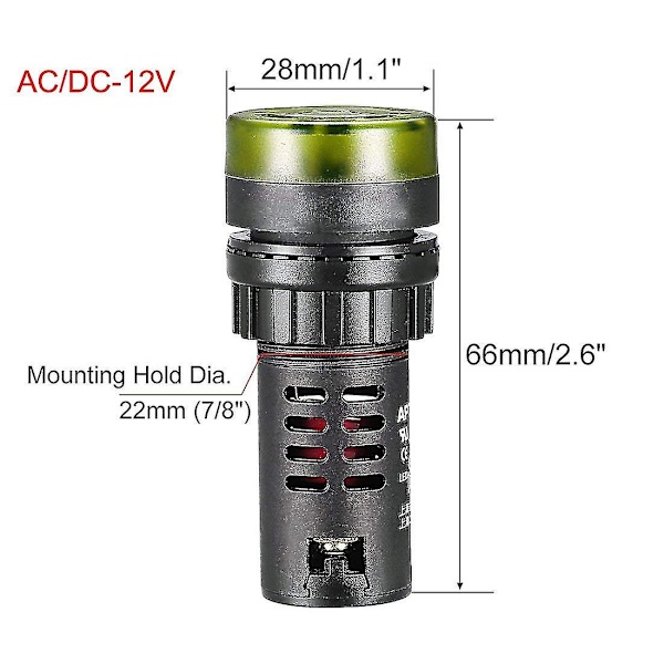 3-delt indikatorlampe med AC/DC 12V summer - 22 mm panelmonteret blinkende alarm