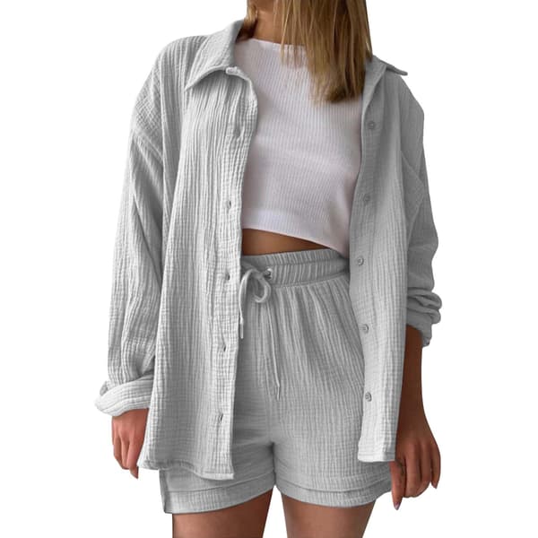 Damtröja och shortsset – Enfärgad långärmad vardagsoutfit*Himmelsblå*S Sky blue S