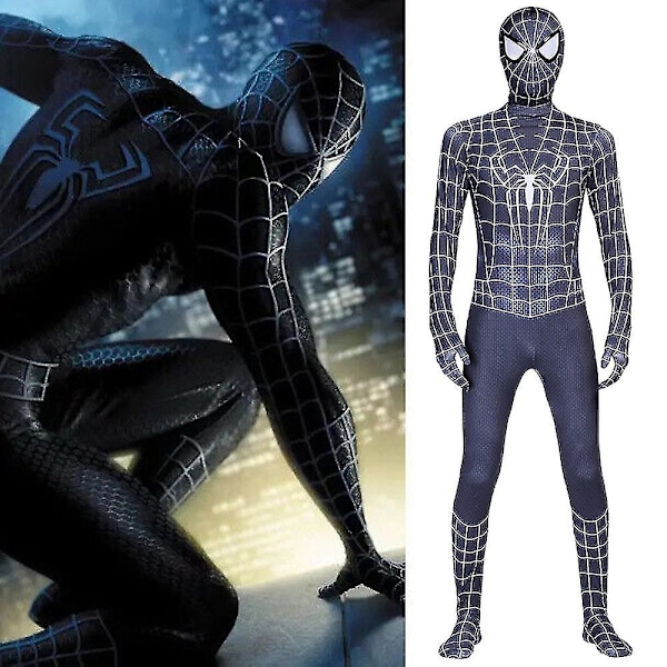 Svart Spiderman Venom Cosplay Jumpsuit for Barn Gutter Superhelt Fancy Dress Up Zentai Bodysuit Halloween Karneval Party Performance Kostyme 4-5 Years